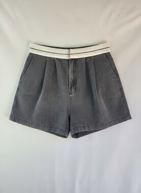 Preppy FREEMARKET Black Denim High-Rise Pleated Shorts with White Band Women's L